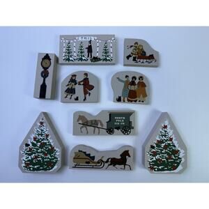 Cat’s Meow Wooden Christmas Village Accessories Trees Sled Ice Skating Caroling